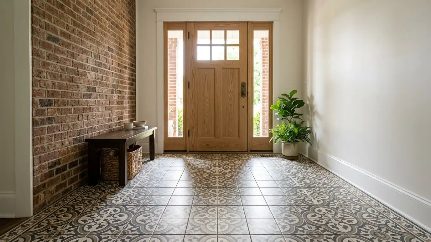 A Lebanon, Tennessee home with a beautifully tiled bathroom, a large walk-in shower and a light porcelain floor